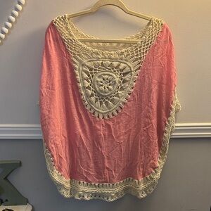 Pink Crochet Trim Poncho